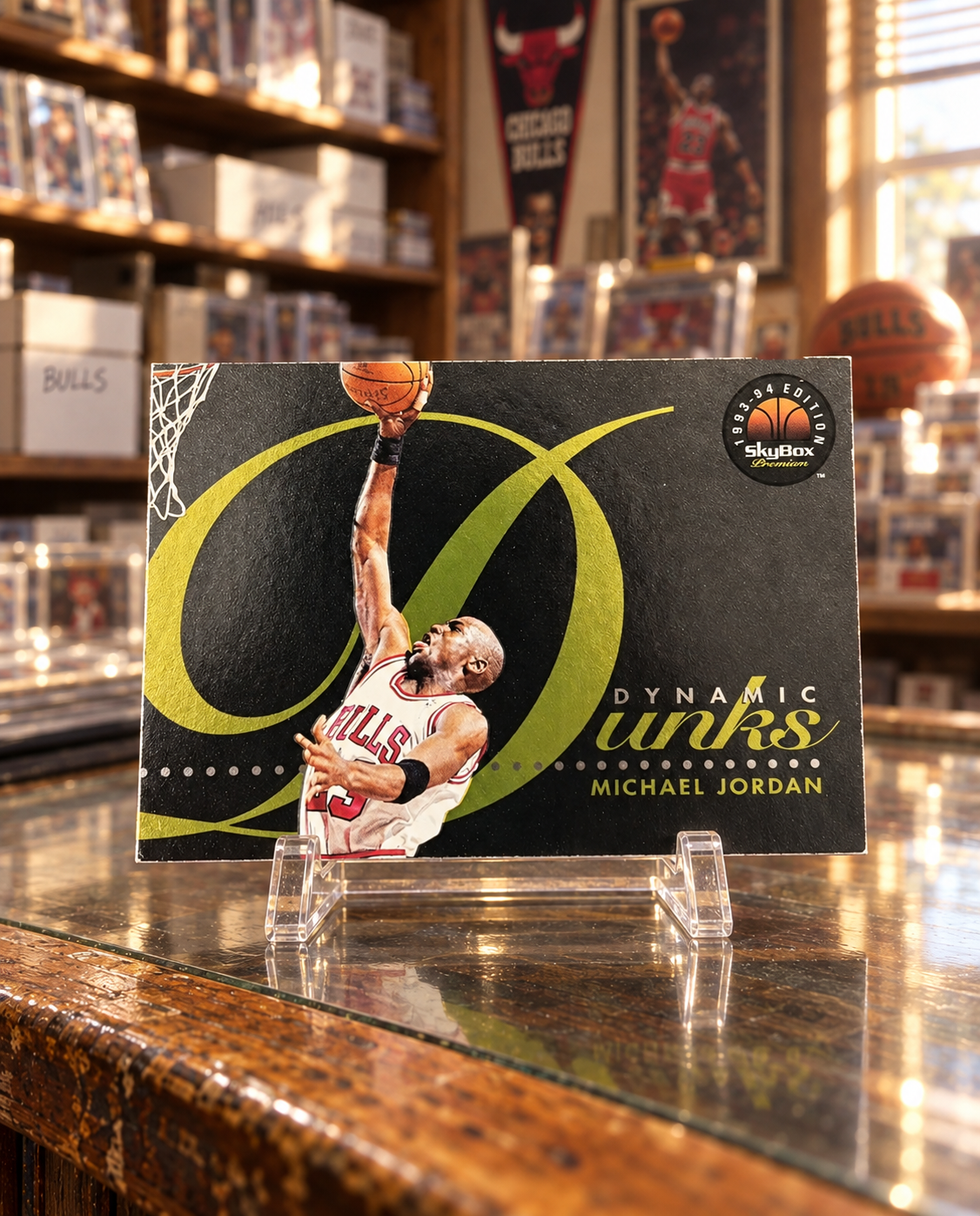 1993-94 SkyBox Premium Dynamic Dunks Michael Jordan #D4 — ai-generated collector artwork